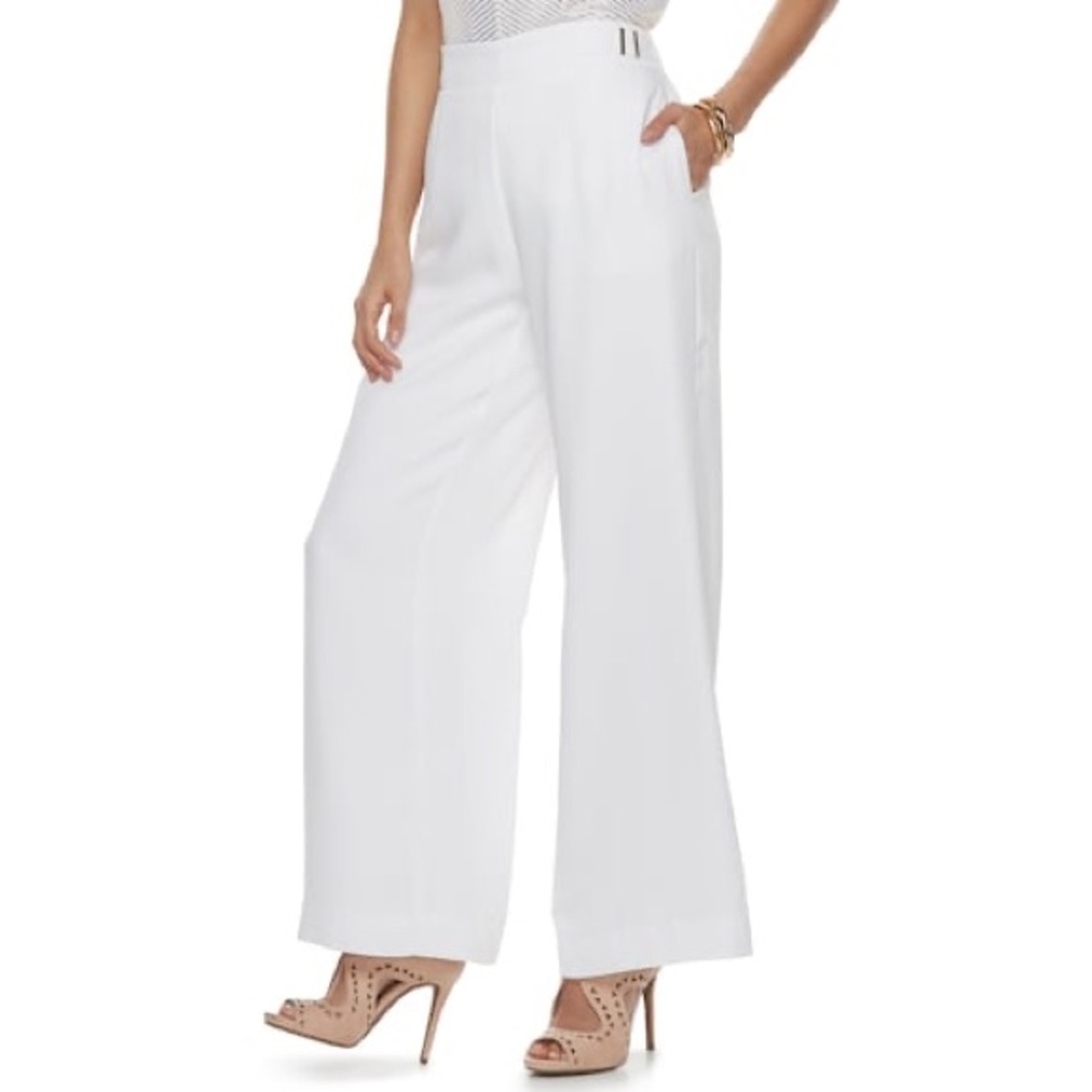 {Jennifer Lopez} White Wide Leg High Waist Pants